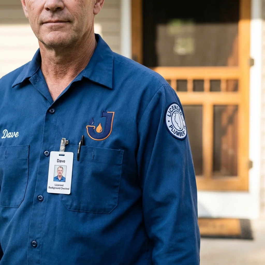 Licensed plumber showing ID badge in Orland Park, IL
