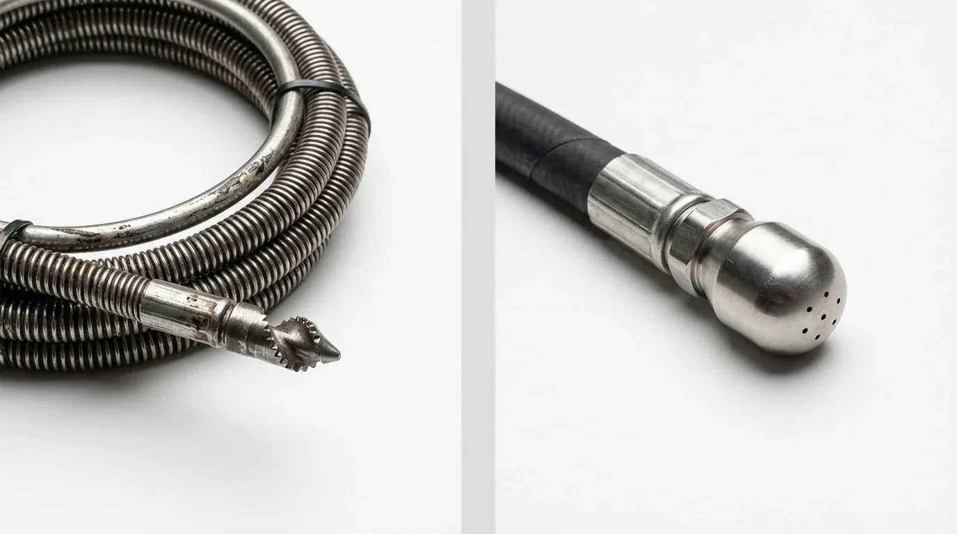 Drain snake cable and hydro jetting nozzle used for drain cleaning in Orland Park, IL