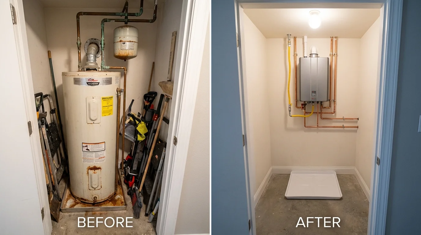 Tank water heater versus wall-mounted tankless unit comparison for Orland Park, IL homeowners